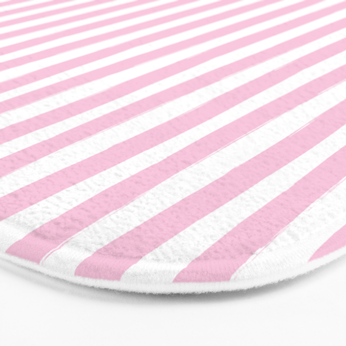 Pink and White Cabana Stripes Palm Beach Preppy Bath Mat Gallery Image 3