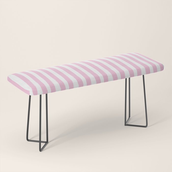 Pink and White Cabana Stripes Palm Beach Preppy Bench Gallery Image 1
