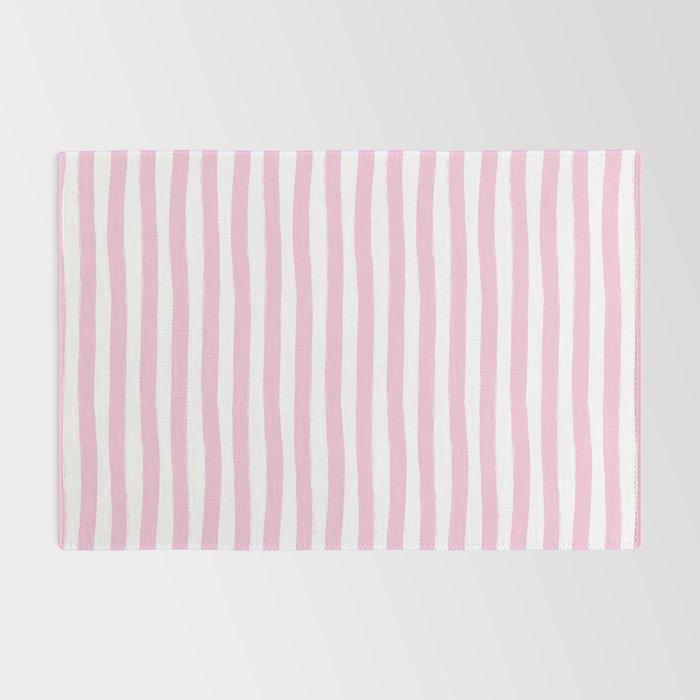 Pink and White Cabana Stripes Palm Beach Preppy Rug Gallery Image 2