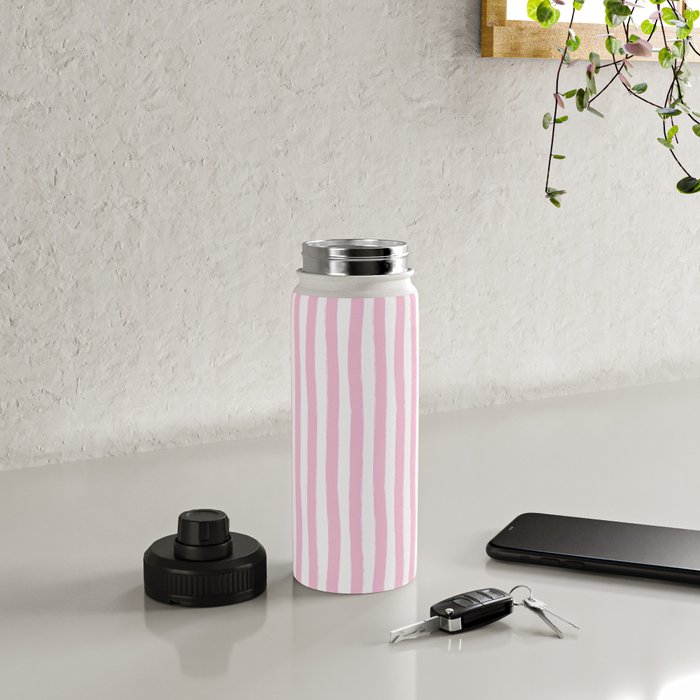 Pink and White Cabana Stripes Palm Beach Preppy Water Bottle Gallery Image 4