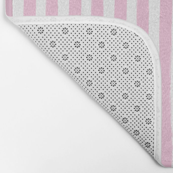 Pink and White Cabana Stripes Palm Beach Preppy Bath Mat Gallery Image 2