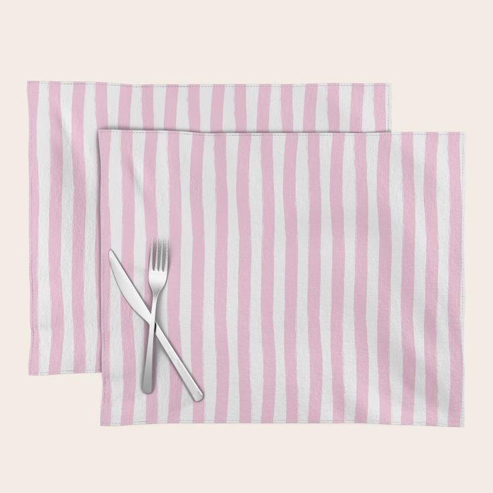 Pink and White Cabana Stripes Palm Beach Preppy Placemat Gallery Image 1
