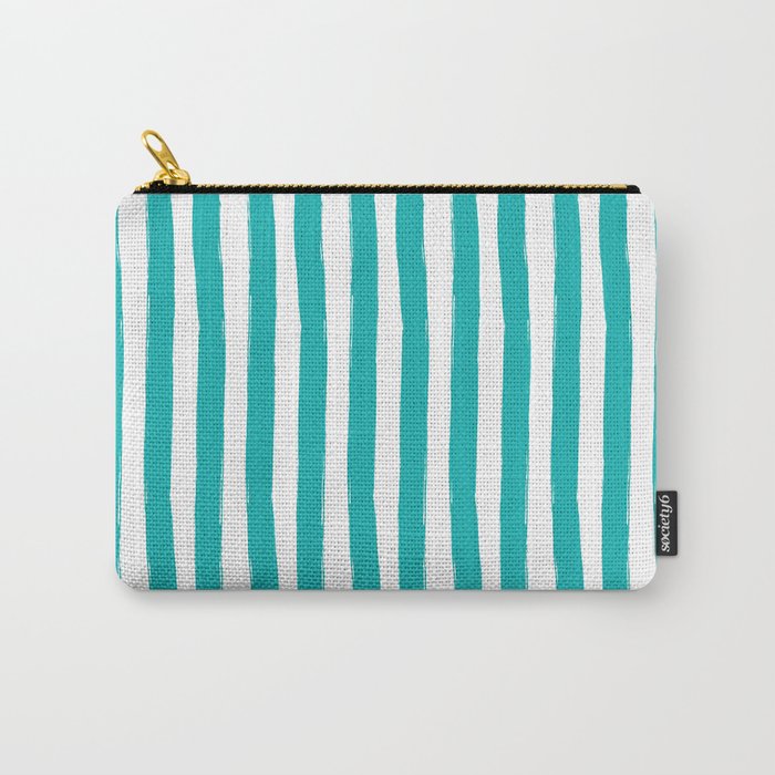 Turquoise and White Cabana Stripes Palm Beach Preppy Carry All Pouch Gallery Image 1
