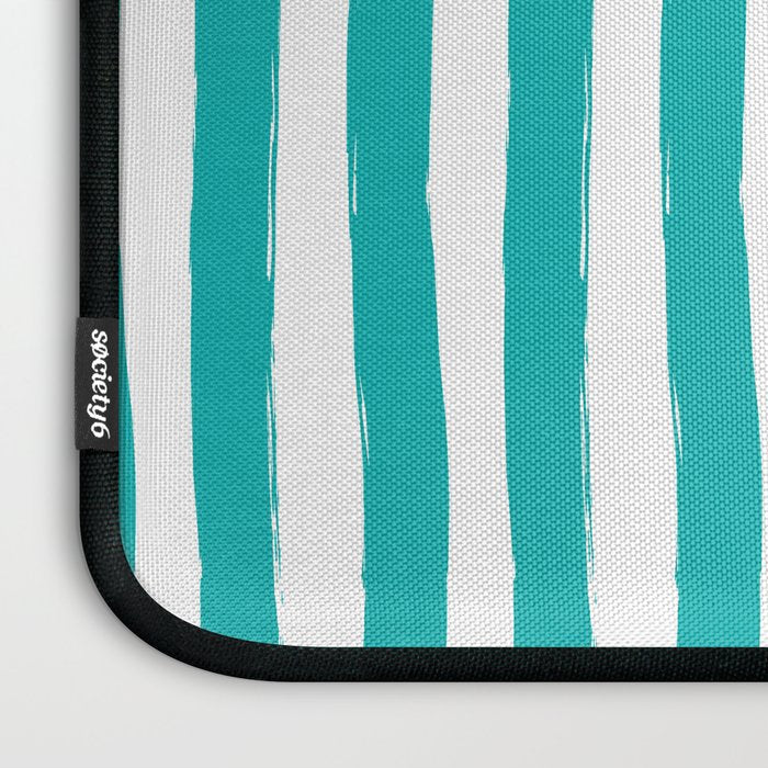 Turquoise and White Cabana Stripes Palm Beach Preppy Laptop Sleeve Gallery Image 3