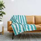 Turquoise and White Cabana Stripes Palm Beach Preppy Throw Blanket Gallery Image 1