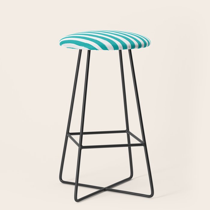 Turquoise and White Cabana Stripes Palm Beach Preppy Stool Gallery Image 1