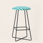 Turquoise and White Cabana Stripes Palm Beach Preppy Stool Gallery Image 1