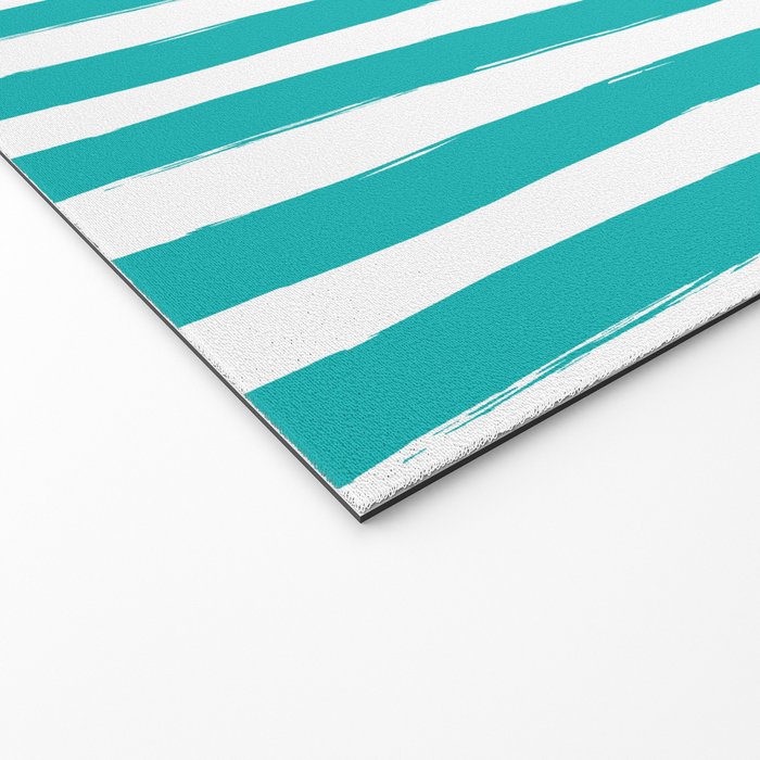 Turquoise and White Cabana Stripes Palm Beach Preppy Welcome Mat Gallery Image 2