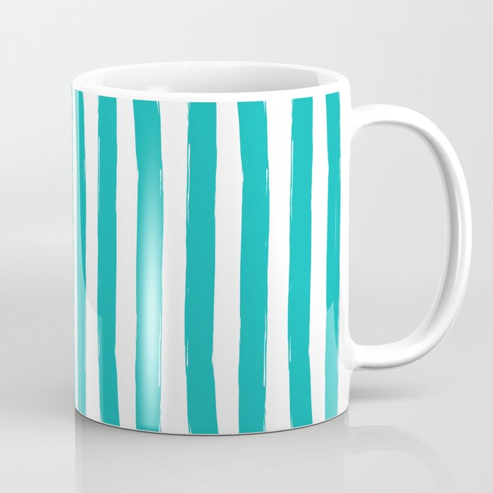 Turquoise and White Cabana Stripes Palm Beach Preppy Coffee Mug