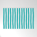 Turquoise and White Cabana Stripes Palm Beach Preppy Welcome Mat Gallery Image 1