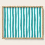 Turquoise and White Cabana Stripes Palm Beach Preppy Serving Tray Gallery Image 1