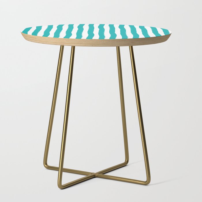 Turquoise and White Cabana Stripes Palm Beach Preppy Side Table Gallery Image 1