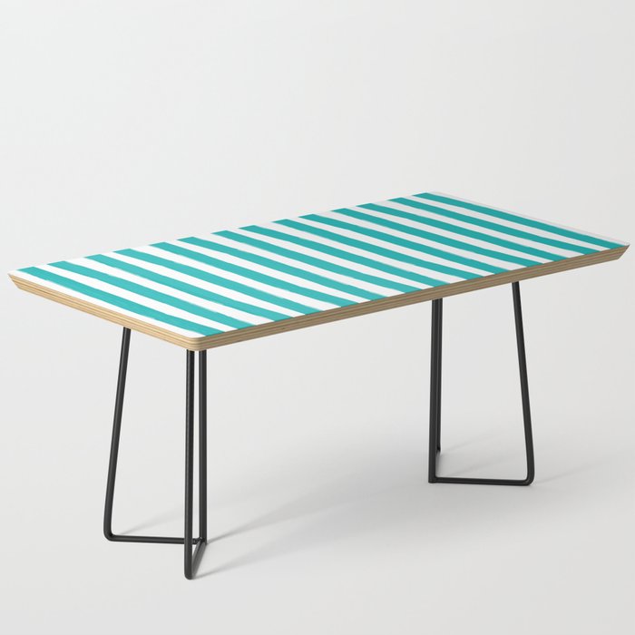 Turquoise and White Cabana Stripes Palm Beach Preppy Coffee Table Gallery Image 1
