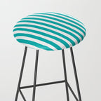 Turquoise and White Cabana Stripes Palm Beach Preppy Stool Gallery Image 2
