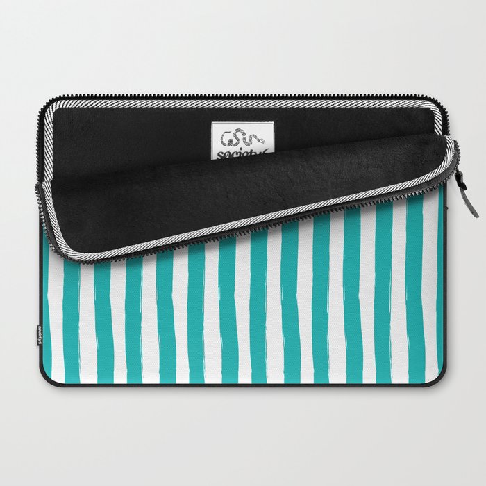 Turquoise and White Cabana Stripes Palm Beach Preppy Laptop Sleeve Gallery Image 2