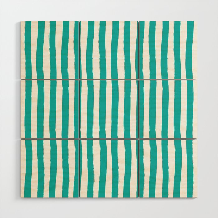 Turquoise and White Cabana Stripes Palm Beach Preppy Wood Wall Art Gallery Image 1