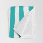 Turquoise and White Cabana Stripes Palm Beach Preppy Throw Blanket Gallery Image 3