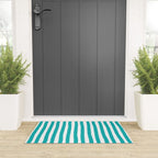 Turquoise and White Cabana Stripes Palm Beach Preppy Welcome Mat Gallery Image 3