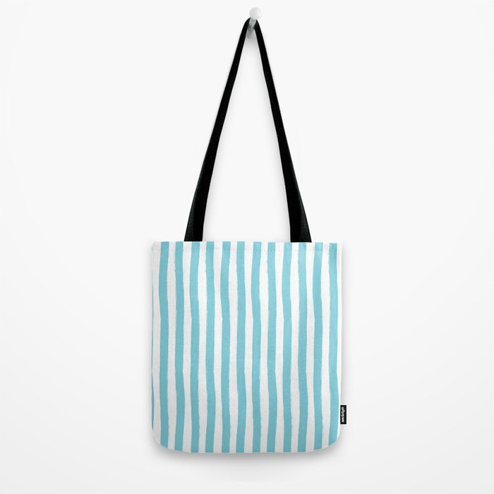 Turquoise and White Cabana Stripes Palm Beach Preppy Tote Bag Gallery Image 2