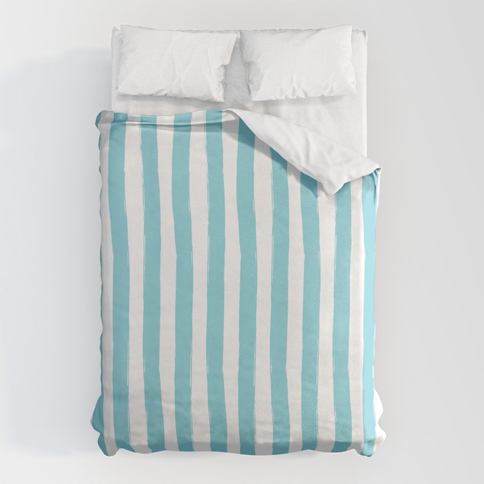 Turquoise and White Cabana Stripes Palm Beach Preppy Duvet Cover Gallery Image 6