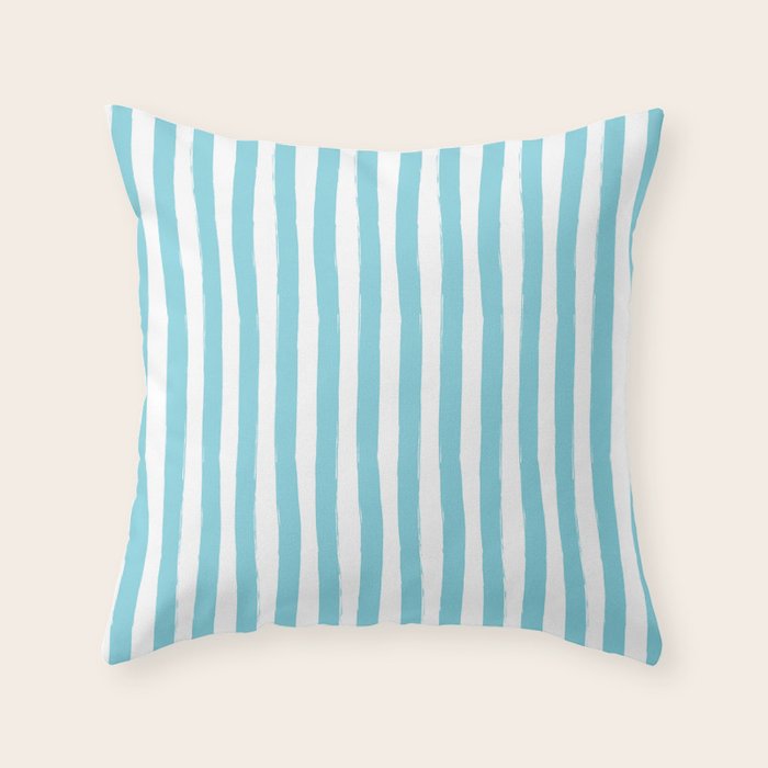 Turquoise and White Cabana Stripes Palm Beach Preppy Throw Pillow Gallery Image 6