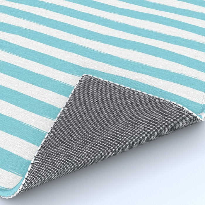 Turquoise and White Cabana Stripes Palm Beach Preppy Rug Gallery Image 4