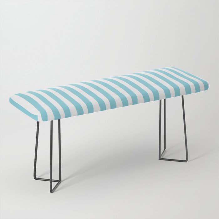 Turquoise and White Cabana Stripes Palm Beach Preppy Bench Gallery Image 1