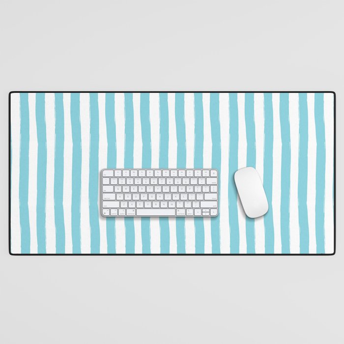 Turquoise and White Cabana Stripes Palm Beach Preppy Desk Mat Gallery Image 1
