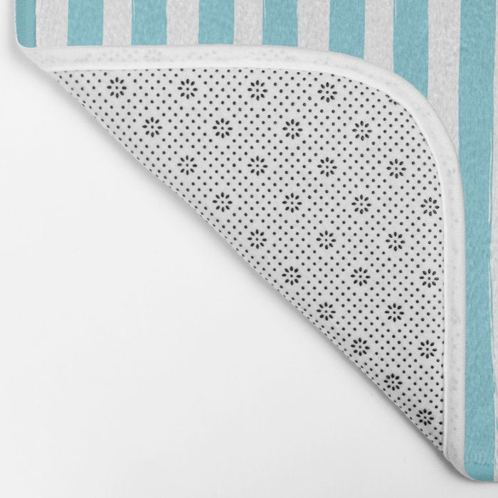 Turquoise and White Cabana Stripes Palm Beach Preppy Bath Mat Gallery Image 2