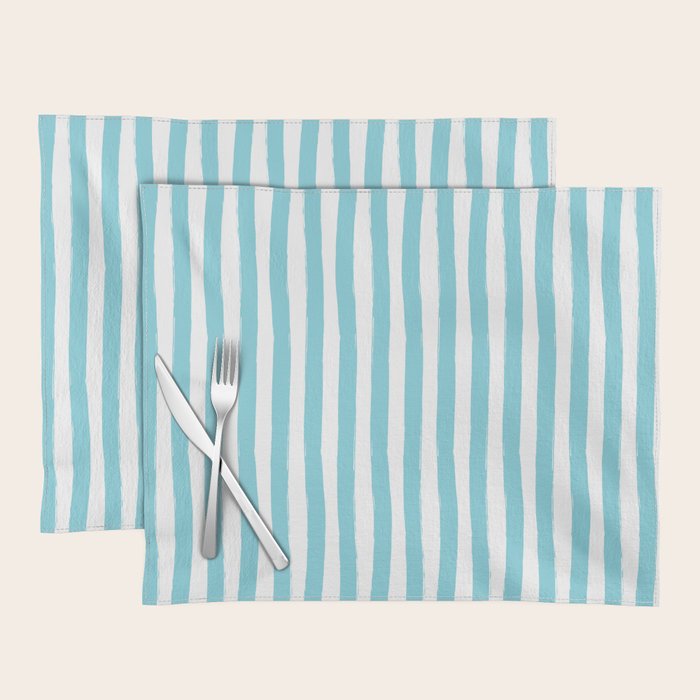 Turquoise and White Cabana Stripes Palm Beach Preppy Placemat Gallery Image 1