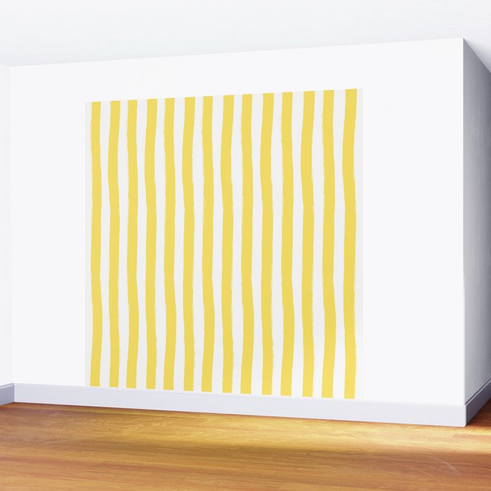Yellow and White Cabana Stripes Palm Beach Preppy Wall Mural Gallery Image 2