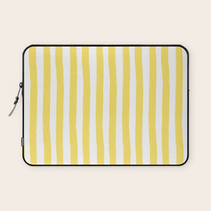 Yellow and White Cabana Stripes Palm Beach Preppy Laptop Sleeve Gallery Image 1