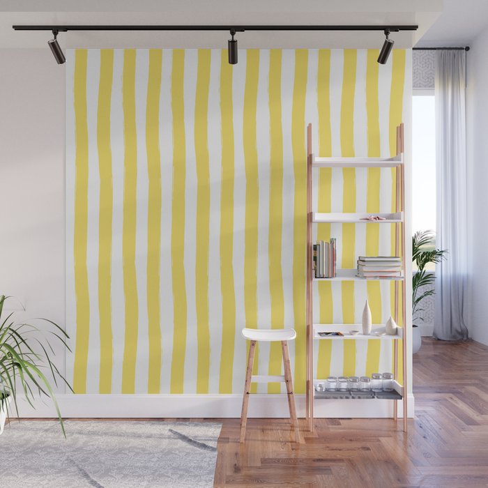 Yellow and White Cabana Stripes Palm Beach Preppy Wall Mural Gallery Image 1