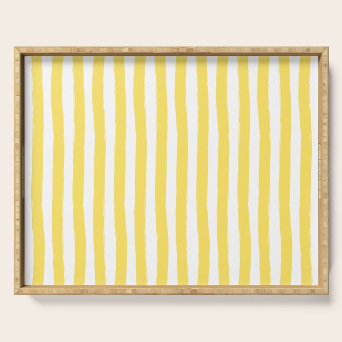 Yellow and White Cabana Stripes Palm Beach Preppy Serving Tray Gallery Image 1