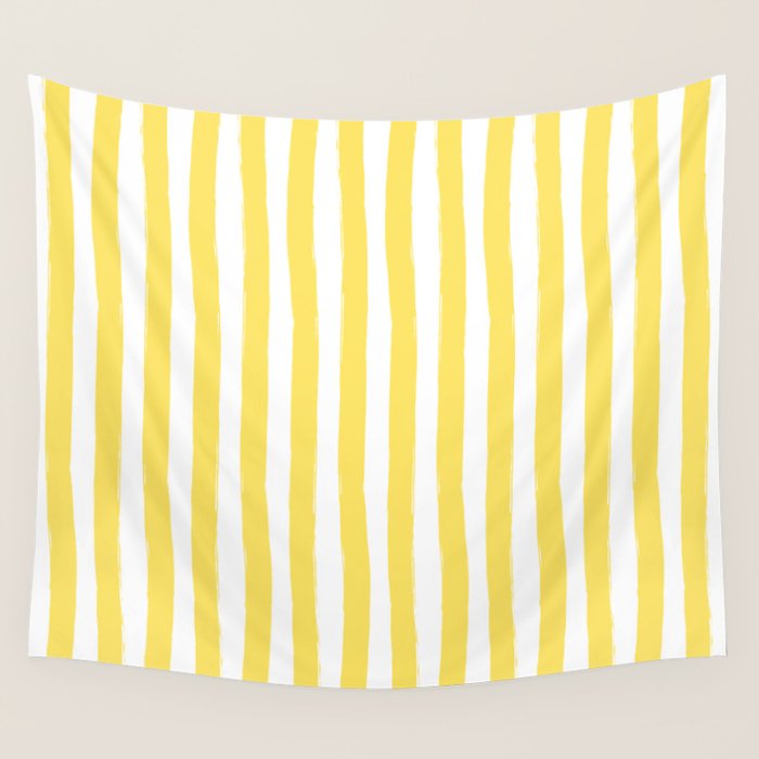 Yellow and White Cabana Stripes Palm Beach Preppy Wall Tapestry Gallery Image 4