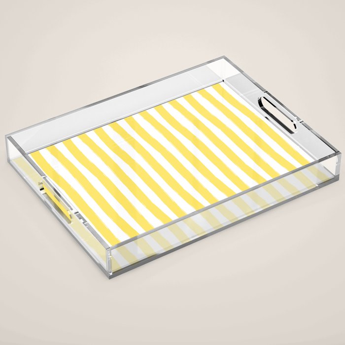 Yellow and White Cabana Stripes Palm Beach Preppy Acrylic Tray Gallery Image 1