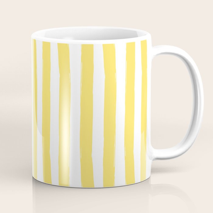Yellow and White Cabana Stripes Palm Beach Preppy Coffee Mug Gallery Image 1