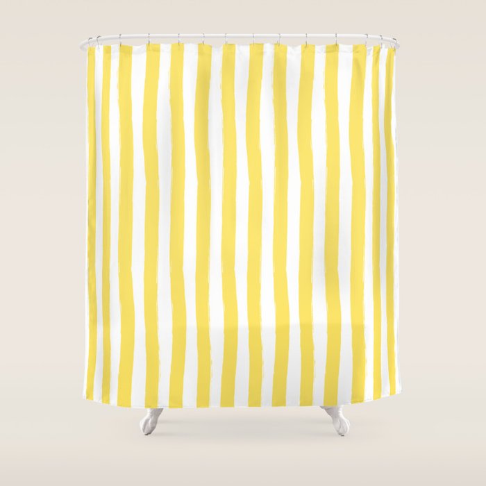 Yellow and White Cabana Stripes Palm Beach Preppy Shower Curtain Gallery Image 1