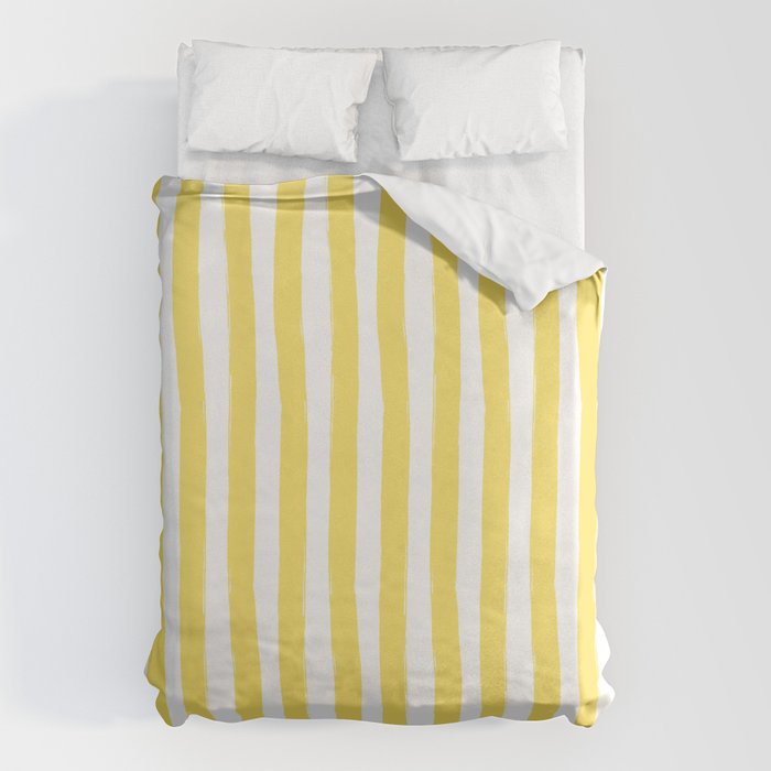 Yellow and White Cabana Stripes Palm Beach Preppy Duvet Cover Gallery Image 1