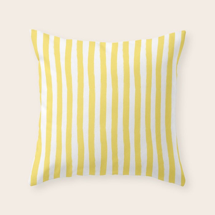 Yellow and White Cabana Stripes Palm Beach Preppy Throw Pillow Gallery Image 1
