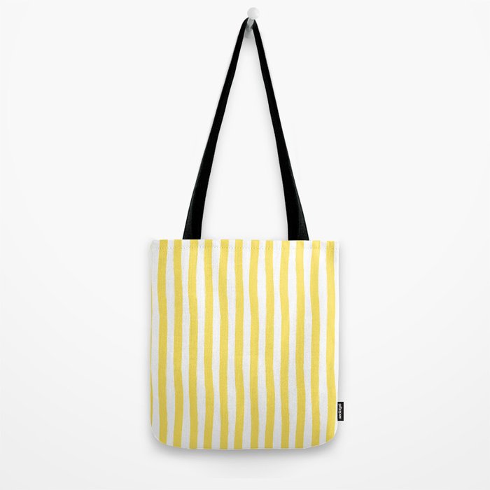 Yellow and White Cabana Stripes Palm Beach Preppy Tote Bag Gallery Image 2