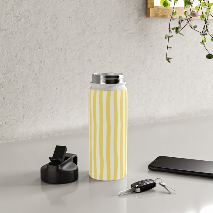 Yellow and White Cabana Stripes Palm Beach Preppy Water Bottle Gallery Image 4