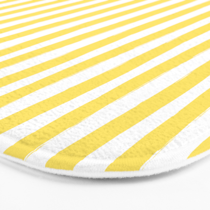 Yellow and White Cabana Stripes Palm Beach Preppy Bath Mat Gallery Image 3