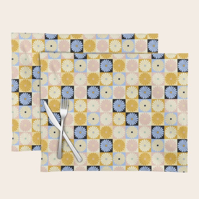 Retro Flowers Check Pattern XXVII Placemat Gallery Image 1
