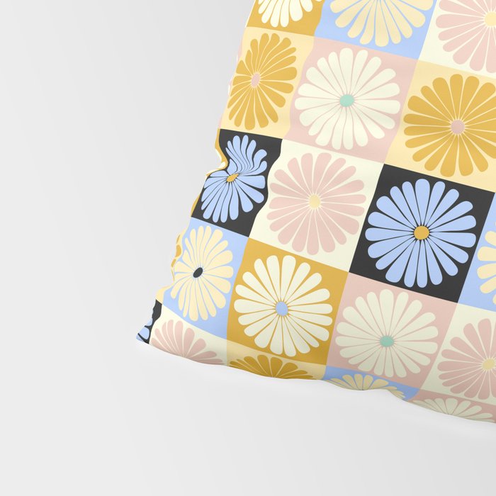 Retro Flowers Check Pattern XXVII Pillow Sham Gallery Image 4