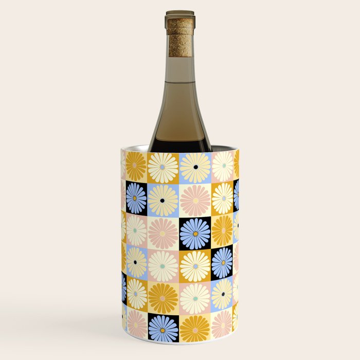 Retro Flowers Check Pattern XXVII Wine Chiller Gallery Image 1