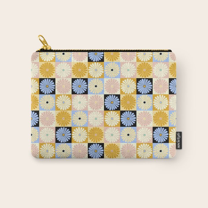 Retro Flowers Check Pattern XXVII Carry All Pouch Gallery Image 1