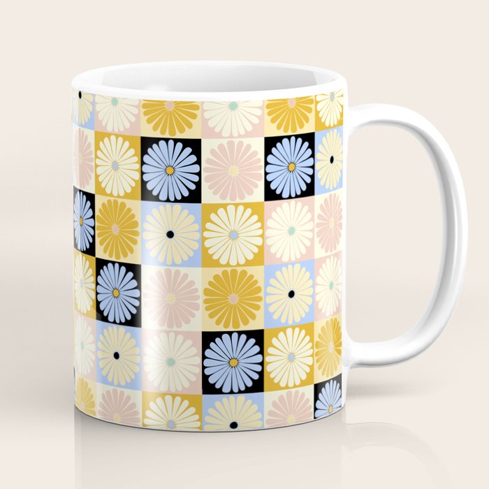 Retro Flowers Check Pattern XXVII Coffee Mug Gallery Image 1