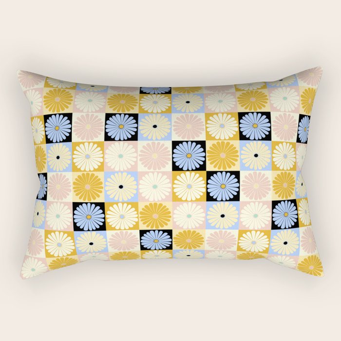 Retro Flowers Check Pattern XXVII Rectangular Pillow Gallery Image 2