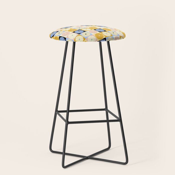 Retro Flowers Check Pattern XXVII Stool Gallery Image 1